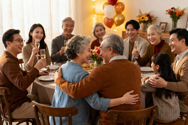 家庭聚会温馨拥抱共庆时刻图片