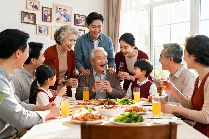 三代同堂家庭聚餐其乐融融图片