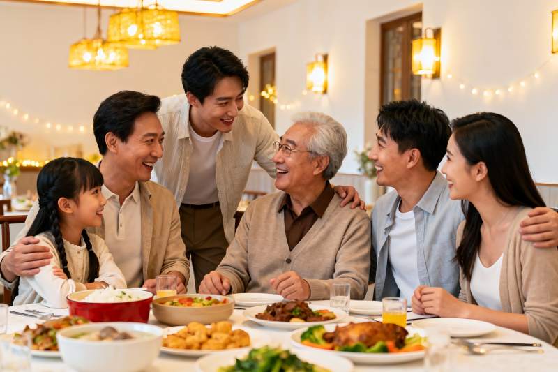 三代同堂家庭聚餐温馨场景图片