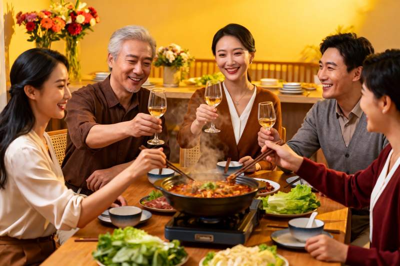 家人围坐火锅宴欢聚一堂图片