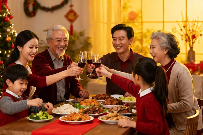 家庭聚餐欢庆节日温馨场景图片