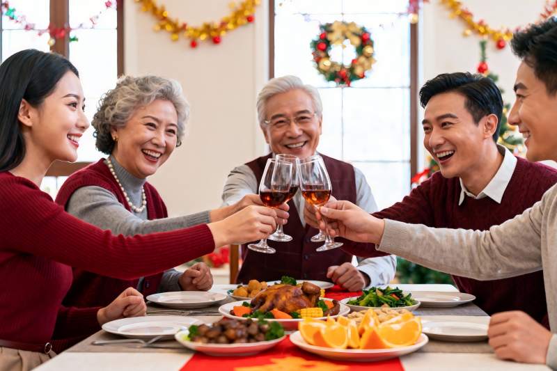 家庭聚餐欢庆节日举杯图片