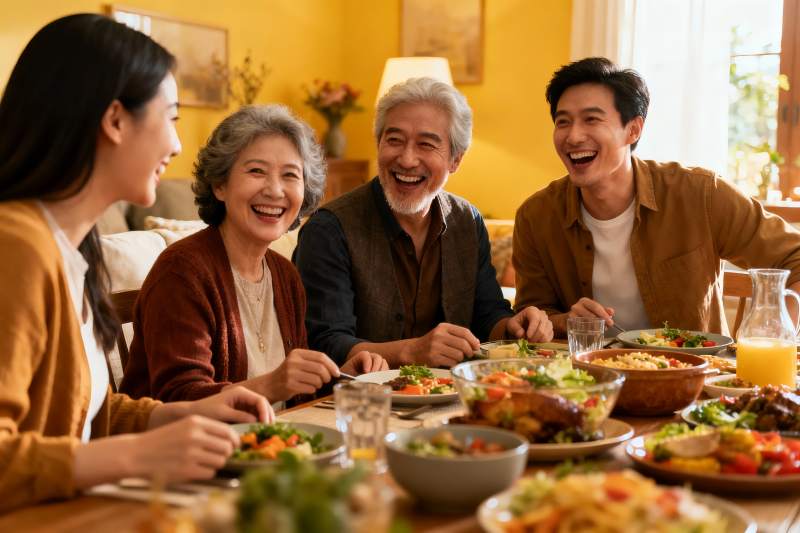 三代同堂家庭聚餐其乐融融图片