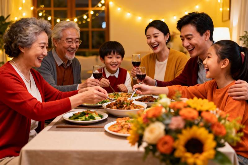 三代同堂家庭聚餐温馨场景图片