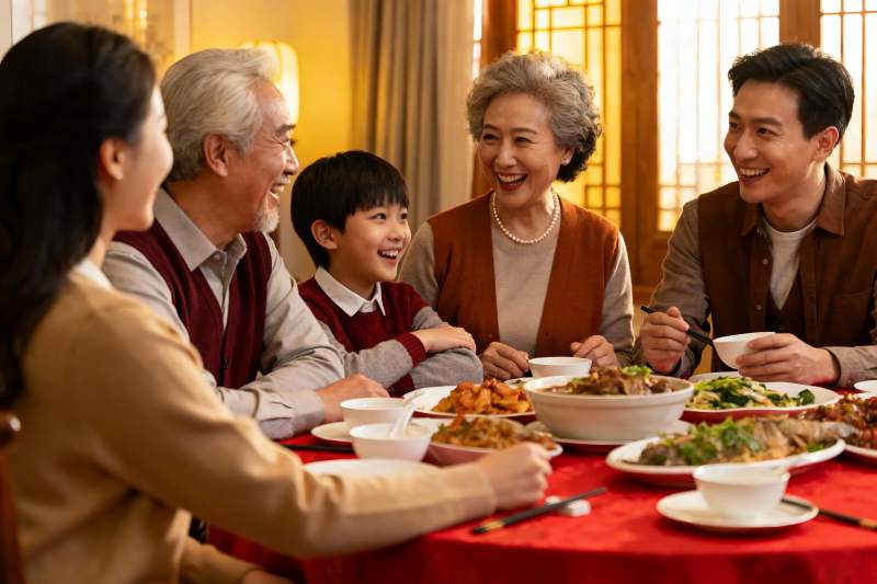 三代同堂家庭聚餐其乐融融图片