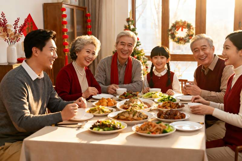 三代同堂年夜饭温馨场景图片