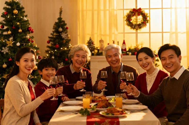 圣诞家庭聚餐举杯欢庆图片