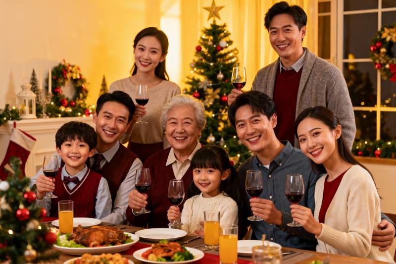 圣诞家庭聚餐温馨场景图片