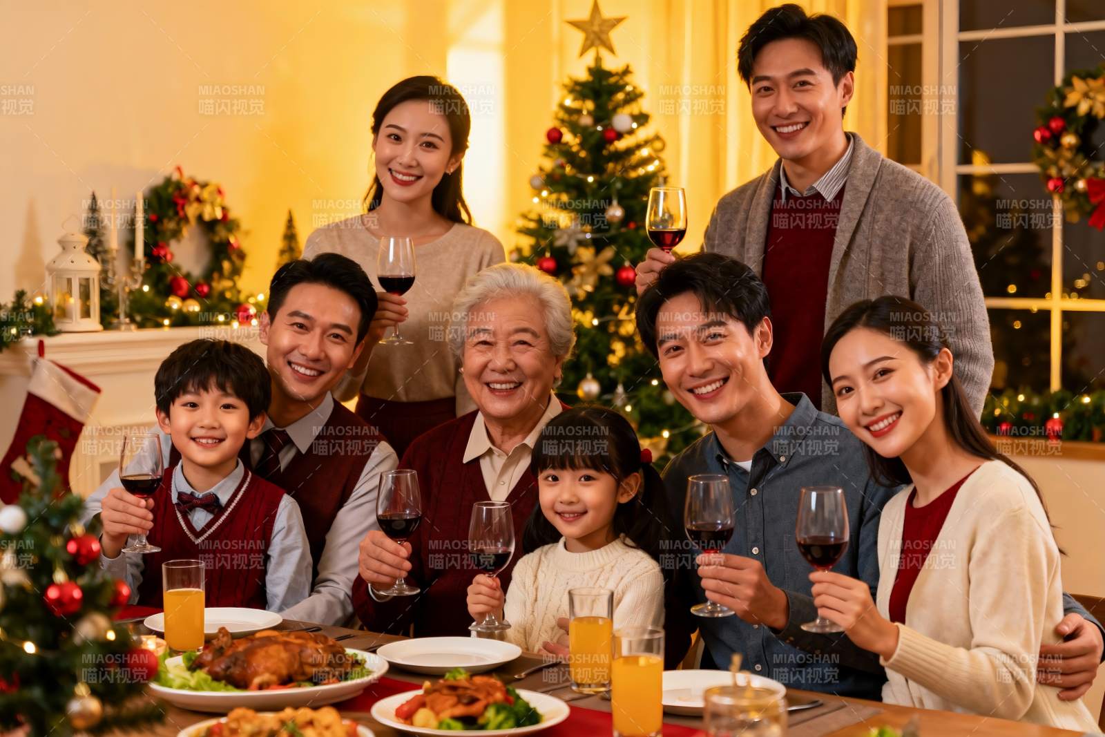 圣诞家庭聚餐温馨场景图片