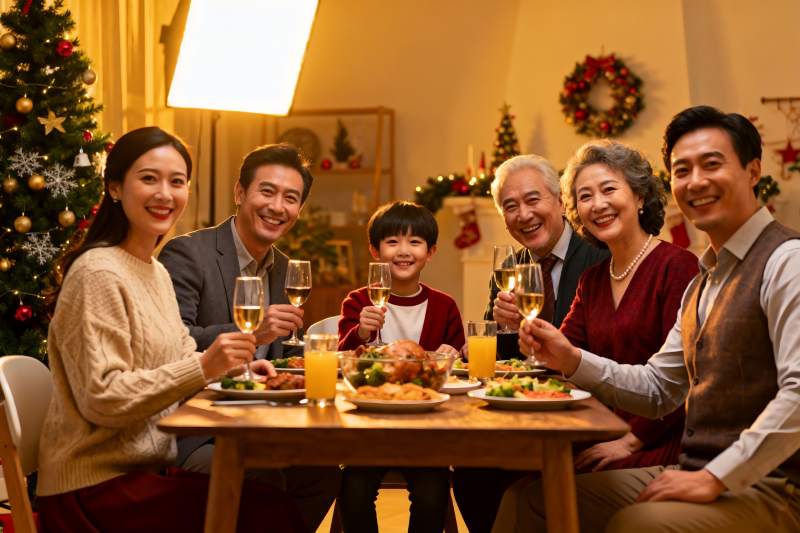 圣诞家庭聚餐温馨场景图片