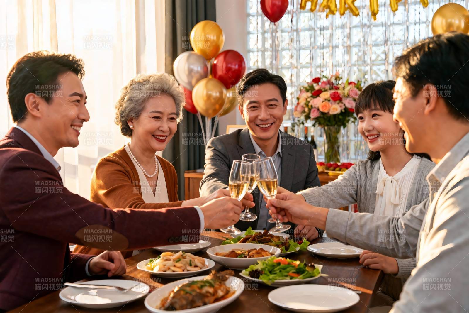 家庭聚餐欢庆举杯图片