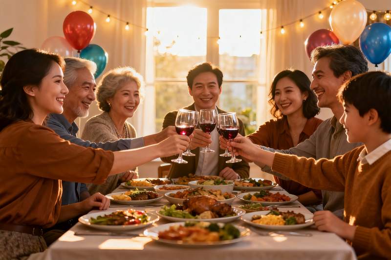 家庭聚餐欢庆举杯图片