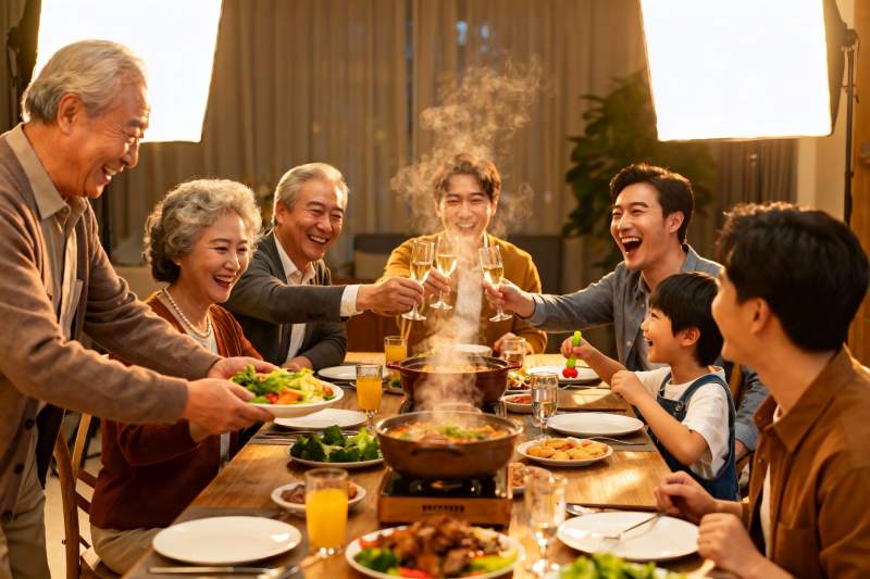 三代同堂家庭聚餐温馨场景图片