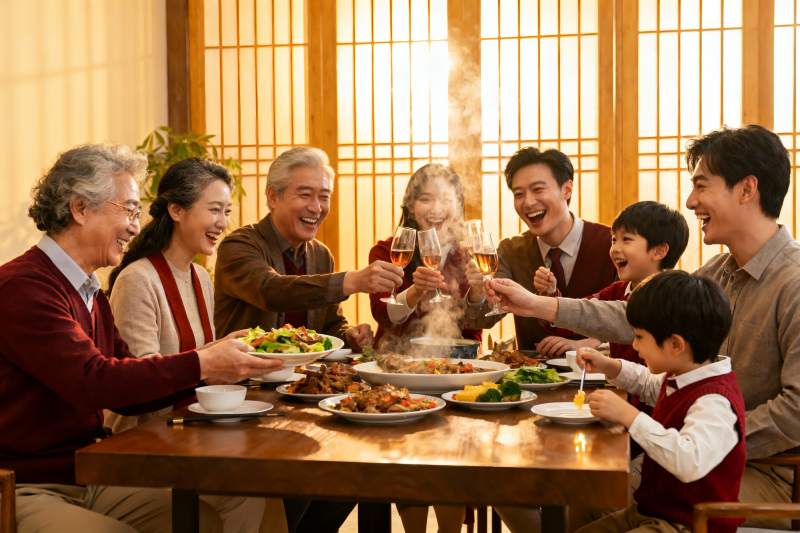 三代同堂家庭聚餐温馨场景图片