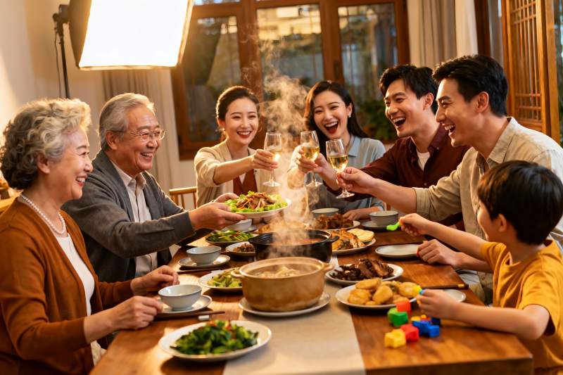 三代同堂家庭聚餐其乐融融图片