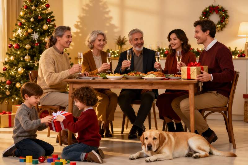 圣诞家庭聚餐温馨场景图片