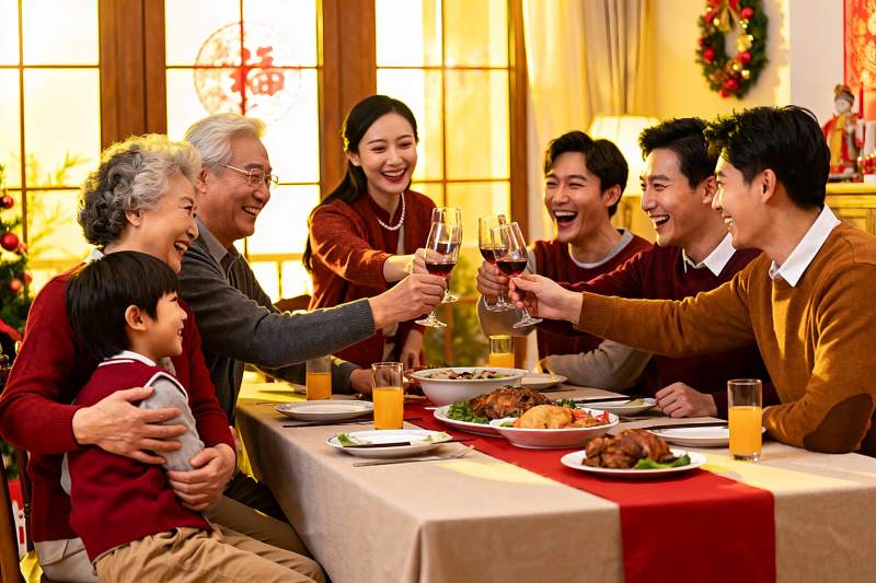 家庭聚餐欢庆节日温馨场景图片