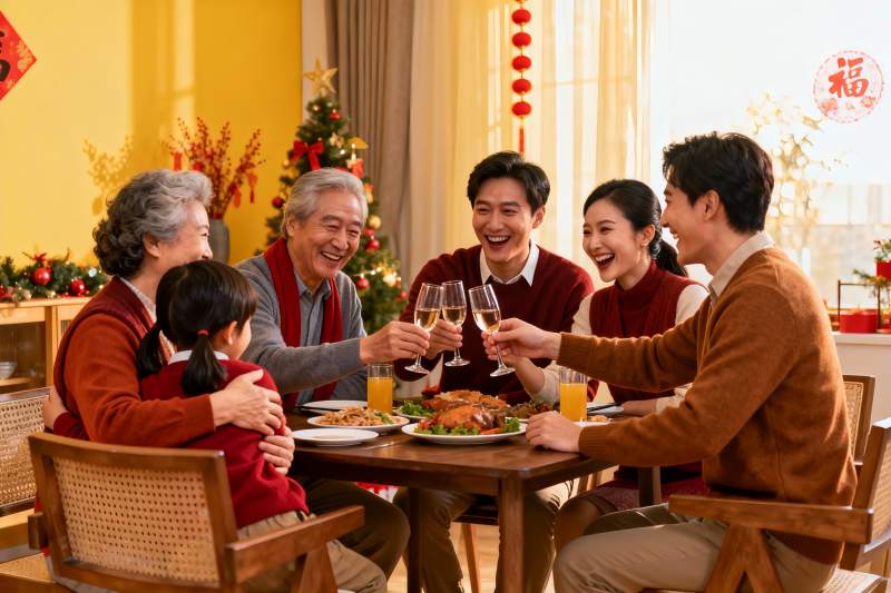 家庭聚餐欢庆节日温馨场景图片