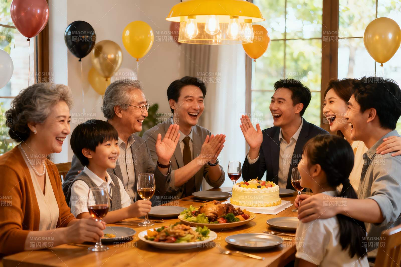 家庭聚餐欢庆生日场景图片