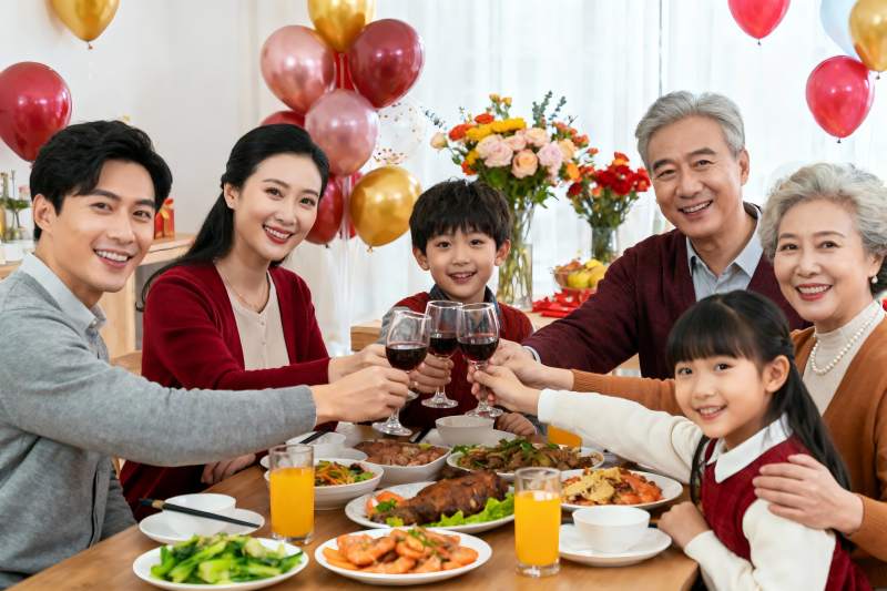 家庭聚餐举杯欢庆图片