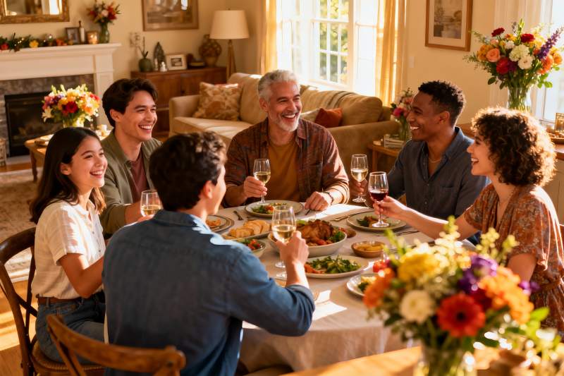 多人家庭聚餐欢笑场景图片