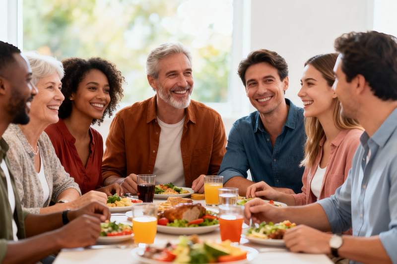 多人围坐餐桌欢聚用餐图片