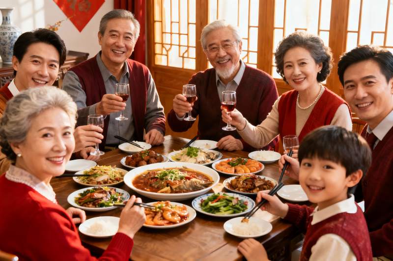 三代同堂家庭聚餐其乐融融图片