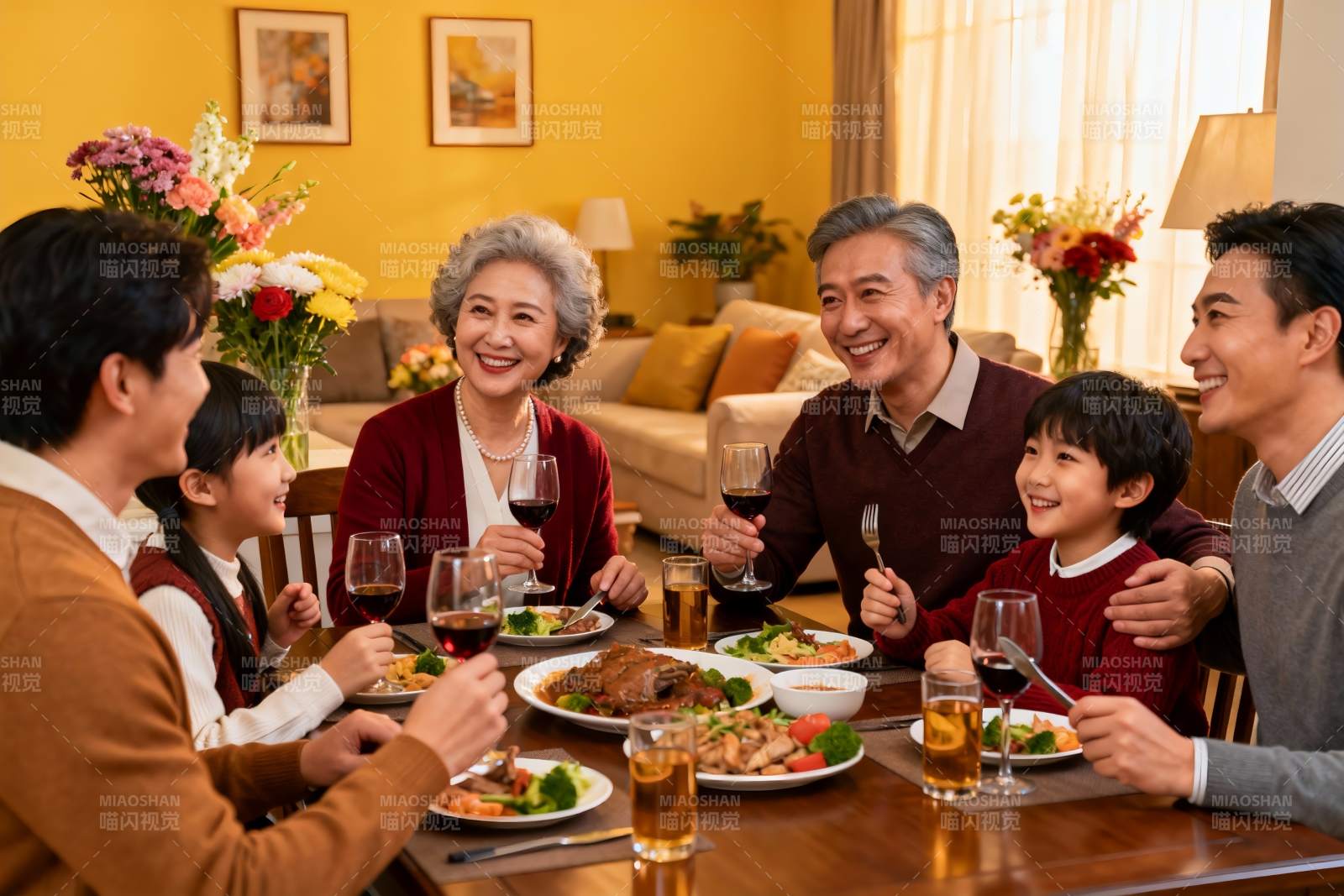 三代同堂家庭聚餐温馨场景图片