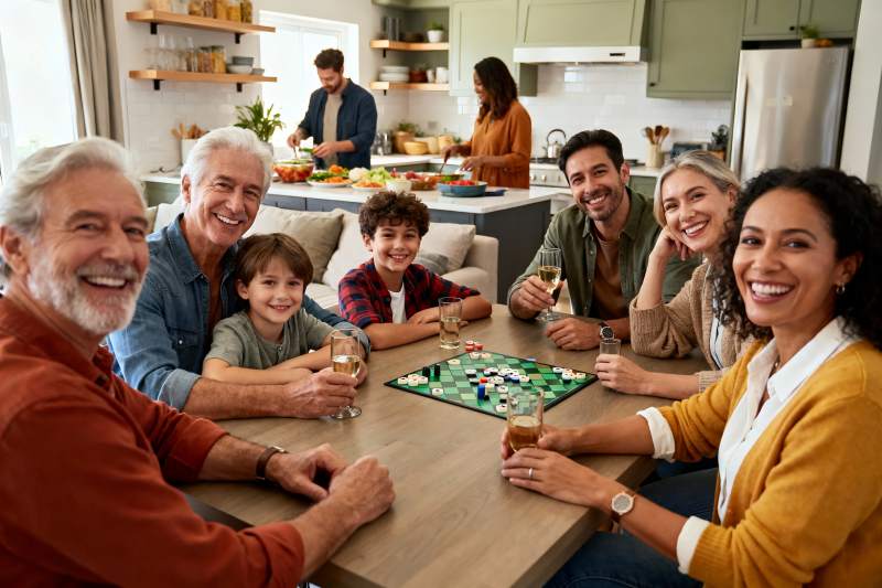 家庭聚餐玩桌游其乐融融图片