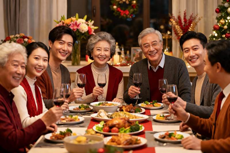 家庭聚餐欢庆节日温馨场景图片