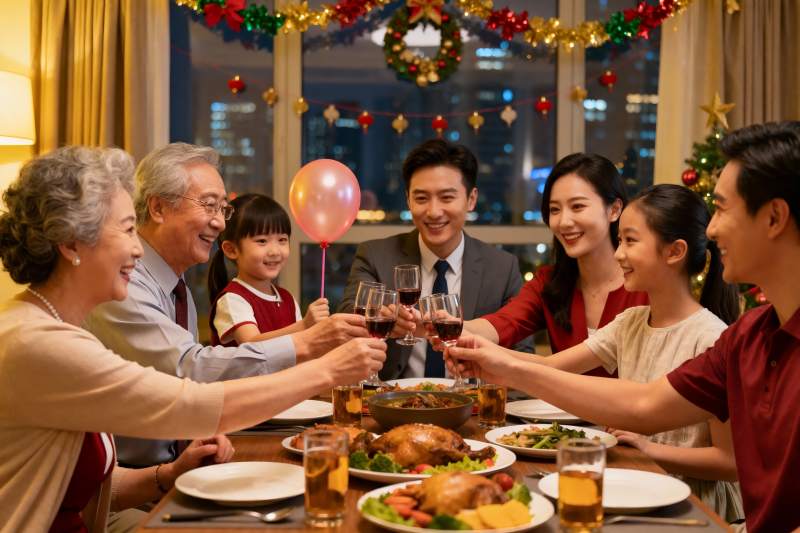 家庭欢聚庆圣诞举杯同庆图片