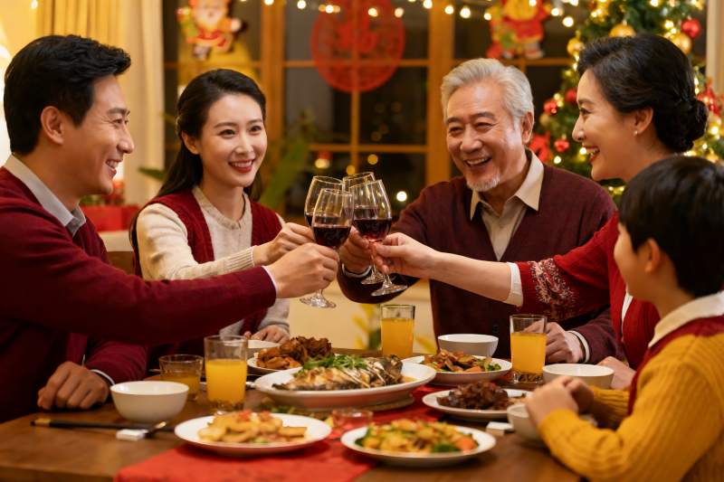 家庭聚餐欢庆节日温馨场景图片