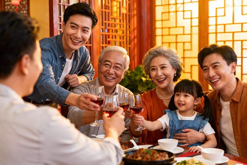 家庭聚餐举杯欢庆图片