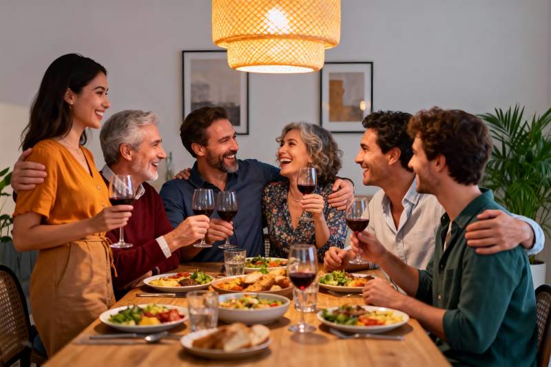 家庭聚餐欢笑共享美食时光图片