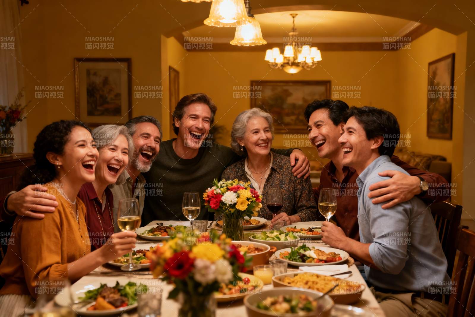 家庭聚餐欢笑场景图片