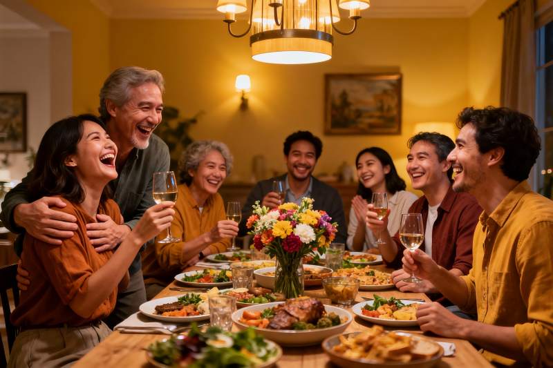 温馨家庭聚餐欢笑不断图片