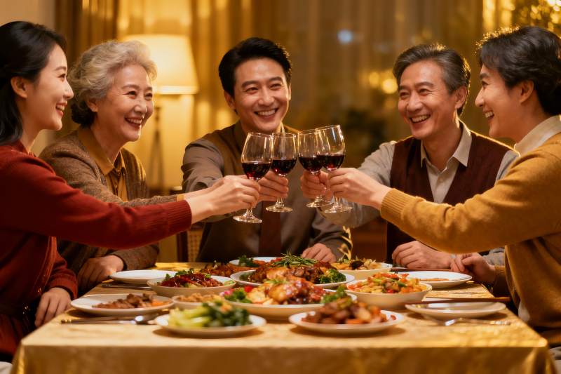 家人聚餐举杯欢庆图片
