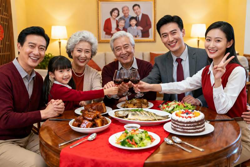 三代同堂家庭聚餐其乐融融图片