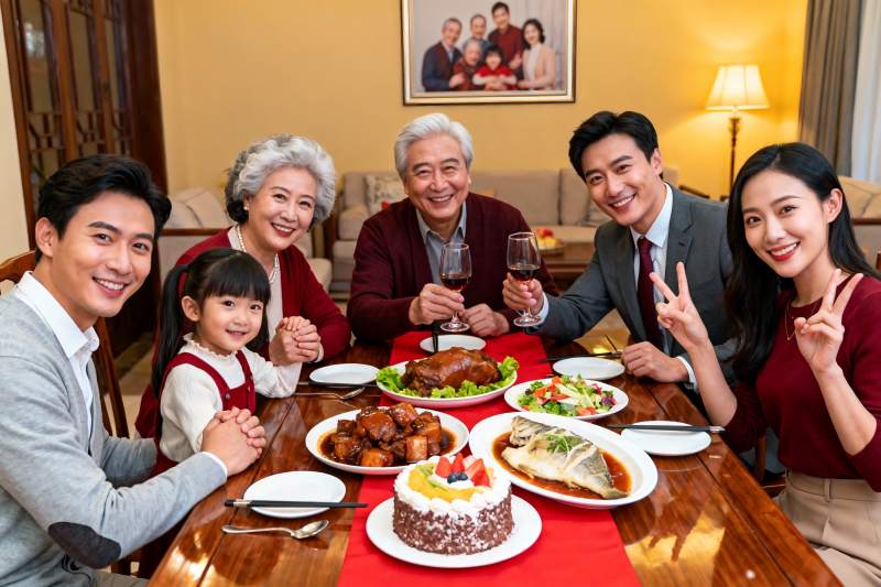 三代同堂家庭聚餐其乐融融图片