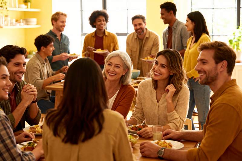 多人聚餐欢笑场景图片