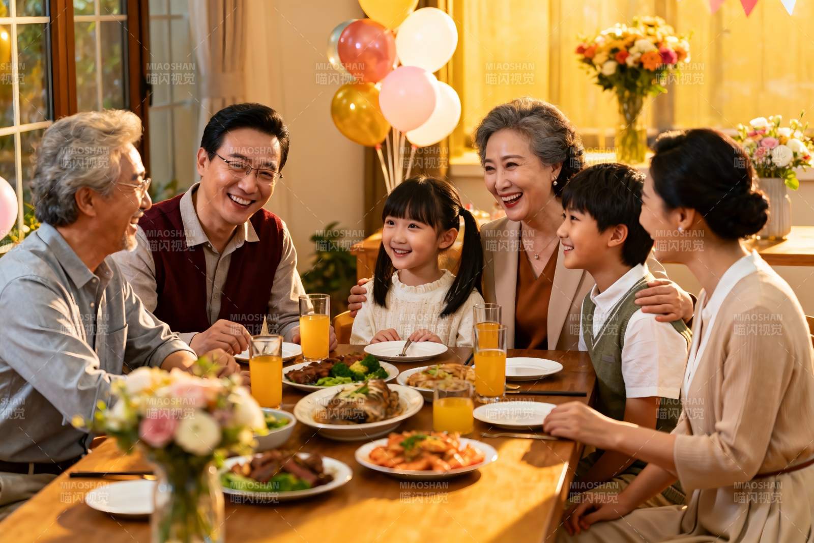 三代同堂家庭聚餐温馨场景图片