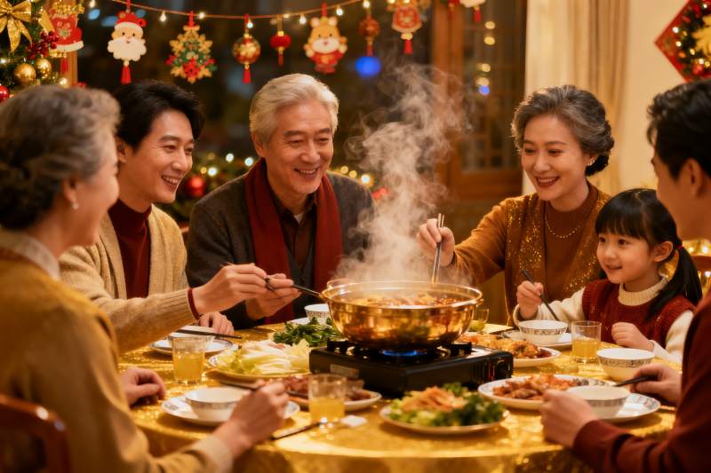 温馨家庭聚餐吃火锅图片