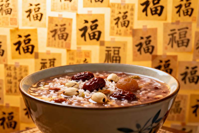 一碗八宝粥配福字背景图片
