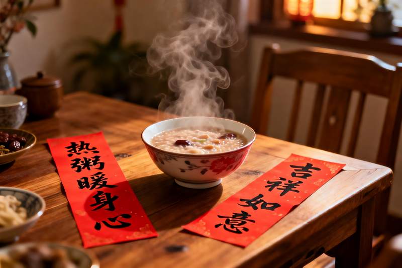热粥配春联暖意浓图片