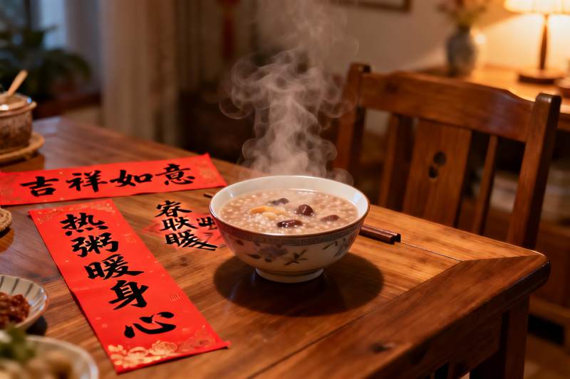 热粥配春联暖意浓图片