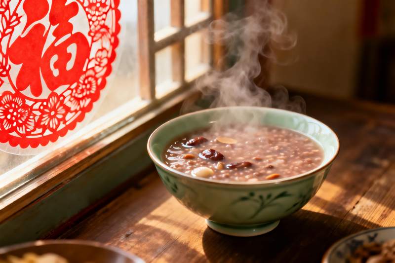 热气腾腾的粥品窗边摆放图片