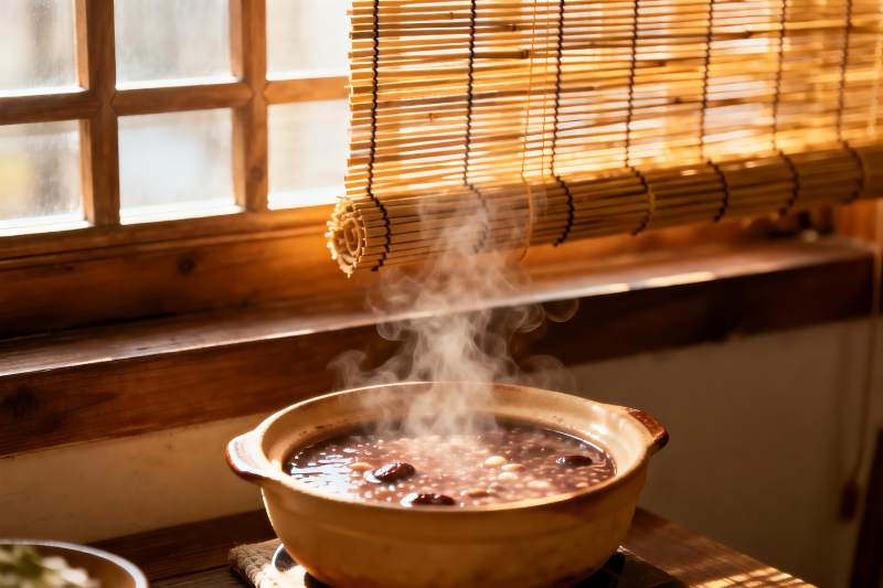 热气腾腾的粥品特写图片