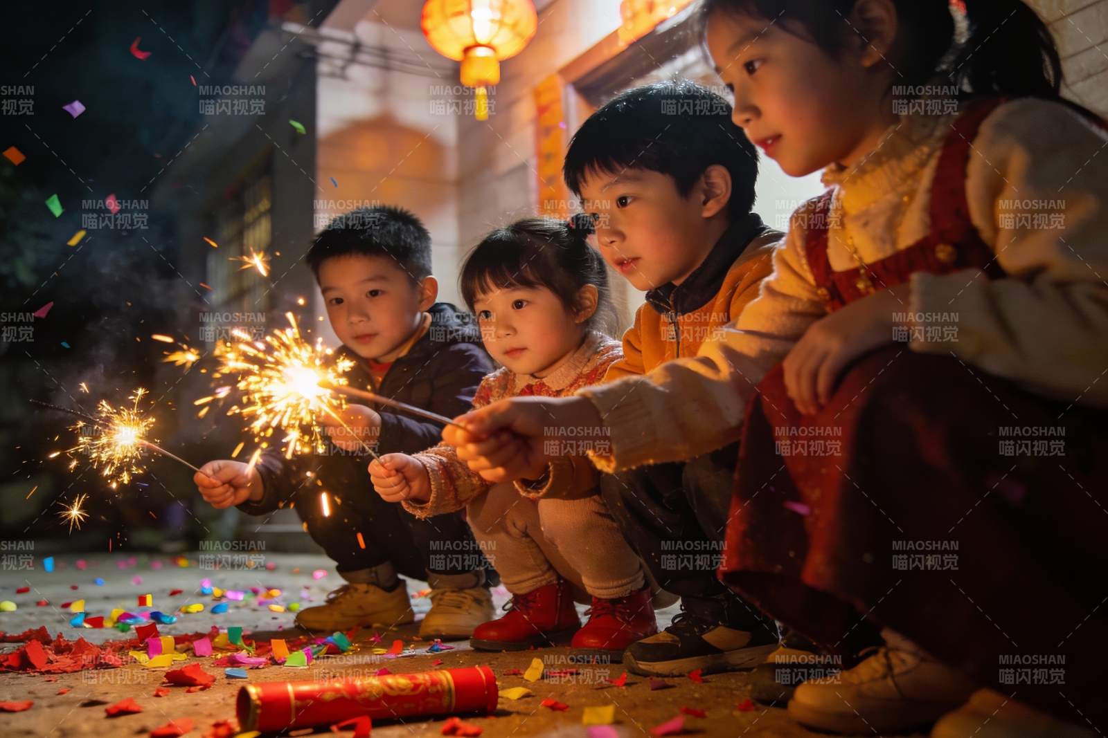 儿童手持烟花庆祝节日图片