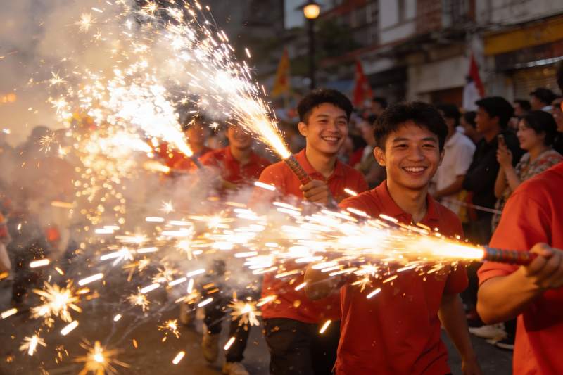 街头烟花表演欢庆场景图片