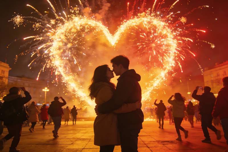 情侣夜放烟花共度浪漫时刻图片